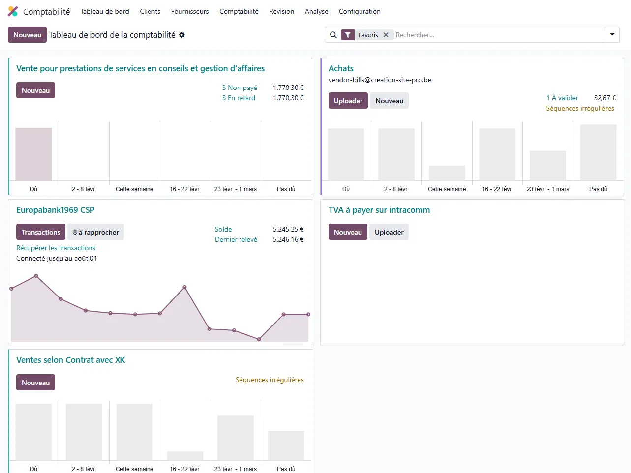 Exemple d’écran du module Odoo Comptabilité (journal bancaire) utilisé en partage d’écran pendant la formation.